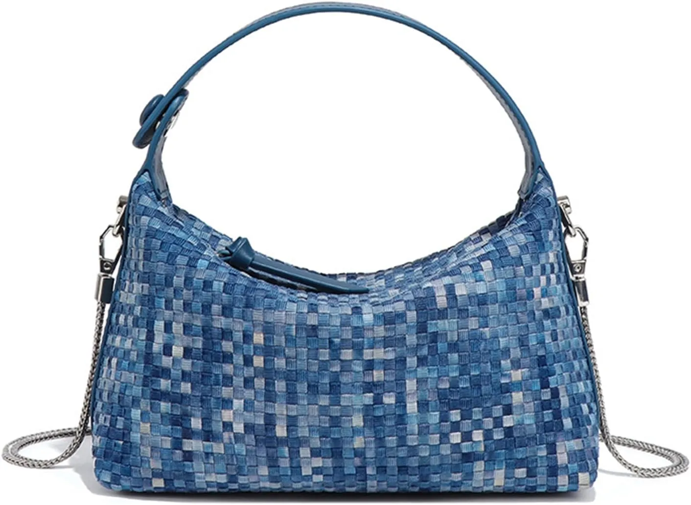 Denim Woven Hobo Handbag for Women -Versatile Crossbody Shoulder Bag, Detachable Chain Strap, Lightweight and Spacious
