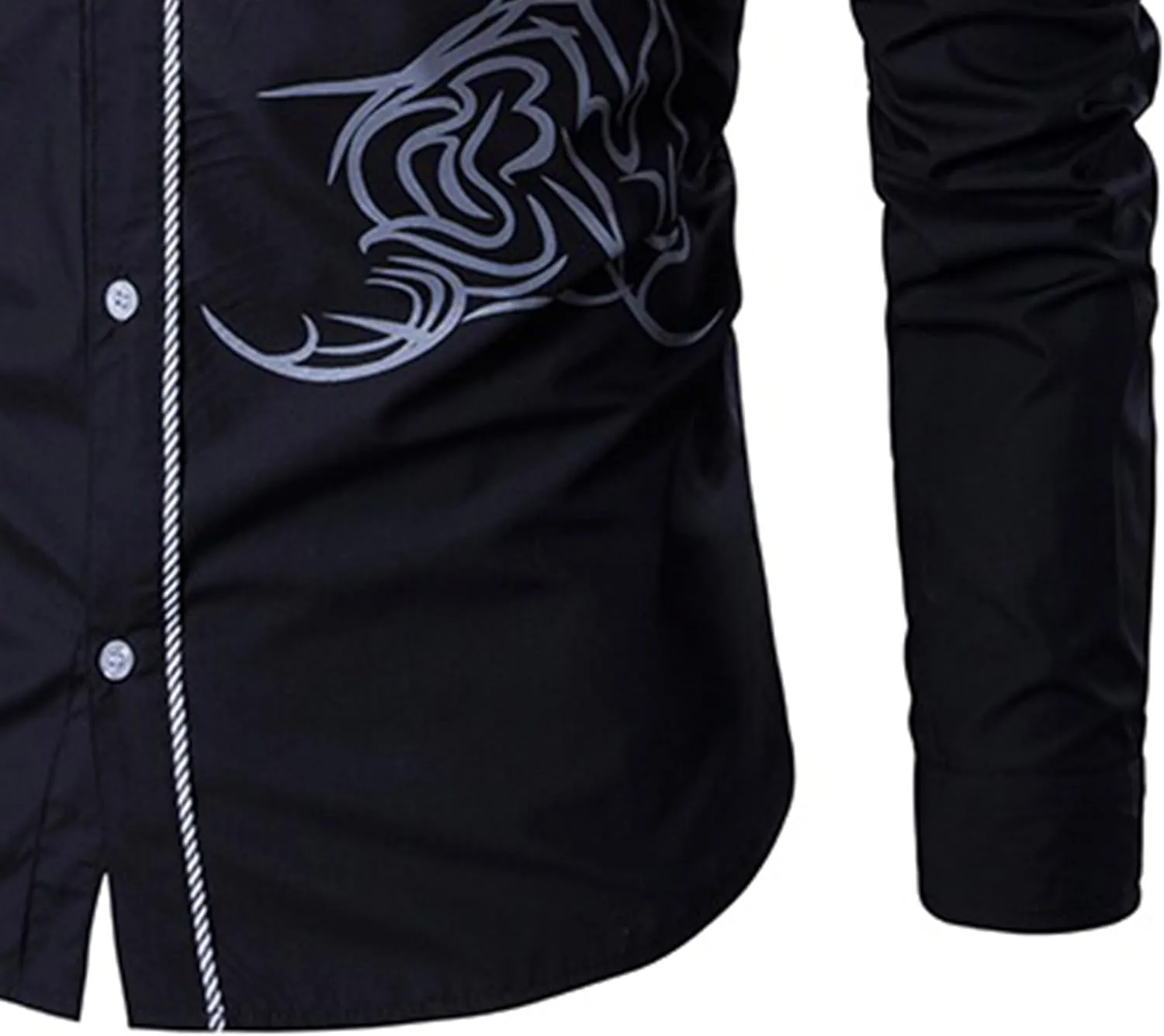 DGHM-JLMY Men's Totem Gold Printed Long Sleeve Shirt Hipster Slim Fit Button Up Party Dress Shirts Gold Shiny Stylish Shirt