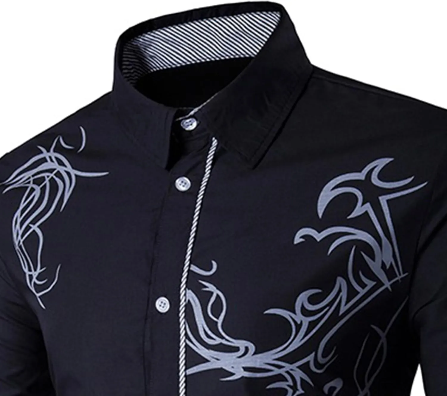 DGHM-JLMY Men's Totem Gold Printed Long Sleeve Shirt Hipster Slim Fit Button Up Party Dress Shirts Gold Shiny Stylish Shirt