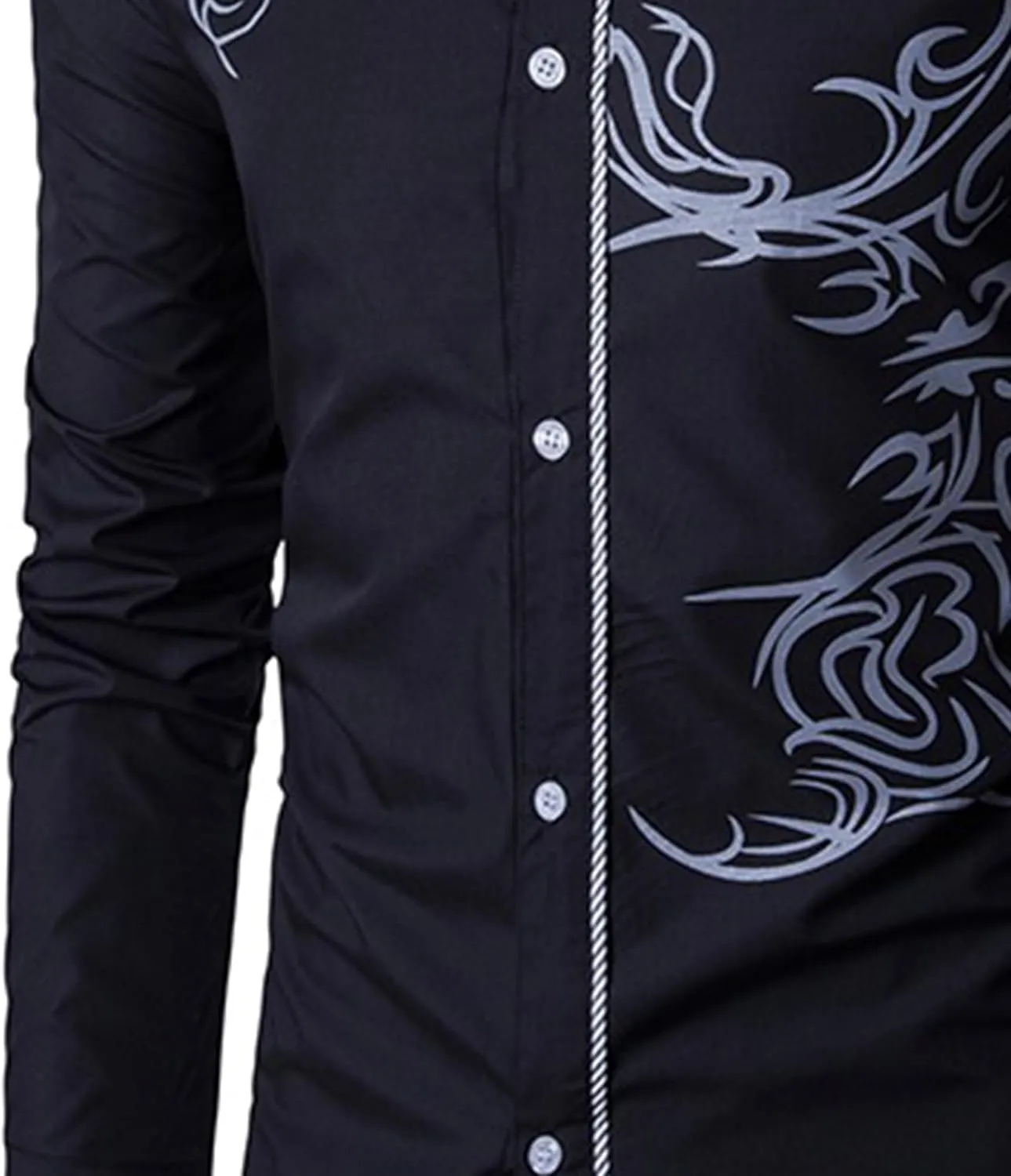 DGHM-JLMY Men's Totem Gold Printed Long Sleeve Shirt Hipster Slim Fit Button Up Party Dress Shirts Gold Shiny Stylish Shirt