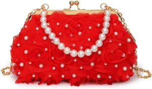 Elegant Evening Purse, Floral Satin Small Purses,Women Pearl Clutch Bag,for Wedding, Party, Prom