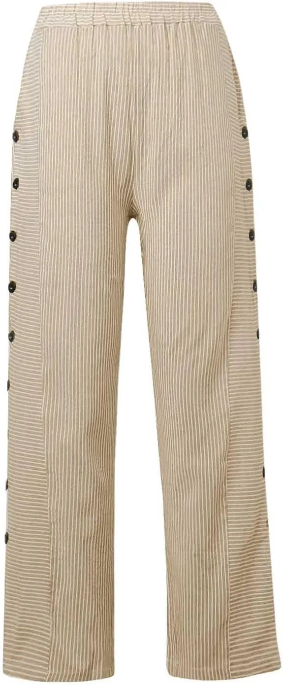 fanmpghleoo Striped Linen Pants Women Summer Elastic High Waisted Wide Leg Pinstripe Pants Casual Plus Size Beach Gauze Pants
