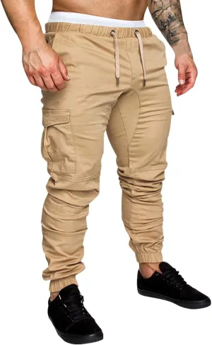 Fashion Cargo Sweatpants for Men Big and Tall Slim Fit Pencil Tapered Trousers Drawstring Stretch Comfy Jogger Sweat Pants
