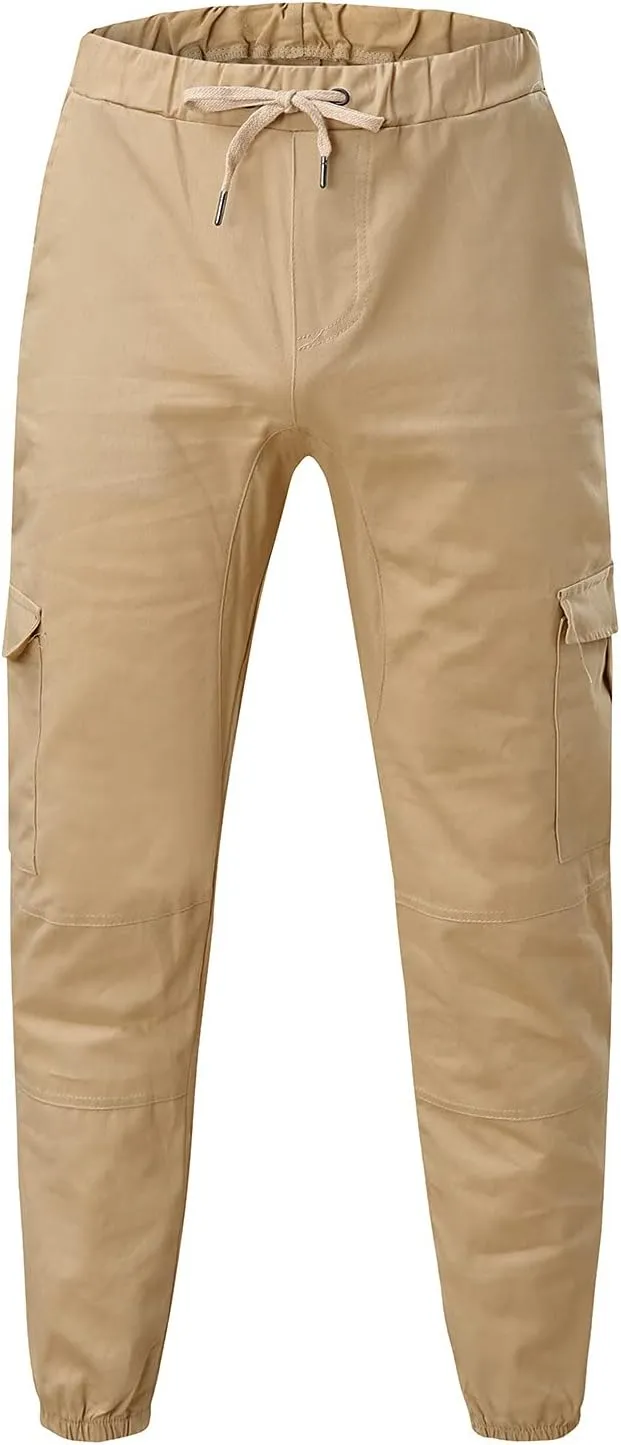 Fashion Cargo Sweatpants for Men Big and Tall Slim Fit Pencil Tapered Trousers Drawstring Stretch Comfy Jogger Sweat Pants