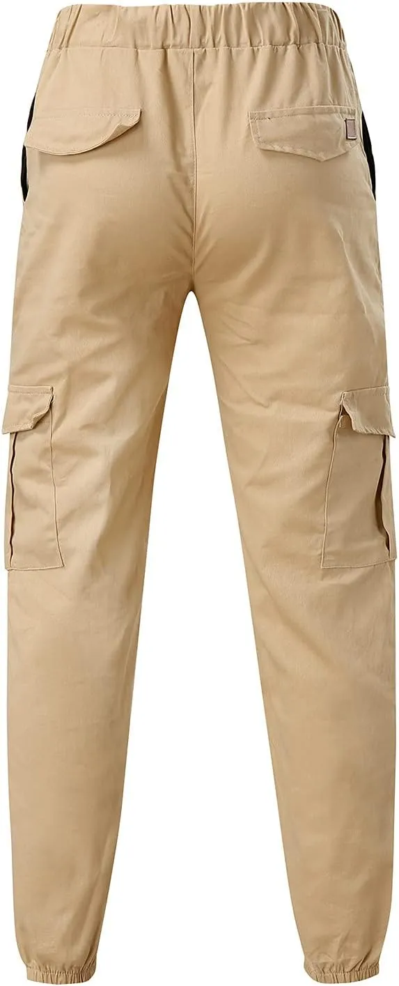 Fashion Cargo Sweatpants for Men Big and Tall Slim Fit Pencil Tapered Trousers Drawstring Stretch Comfy Jogger Sweat Pants