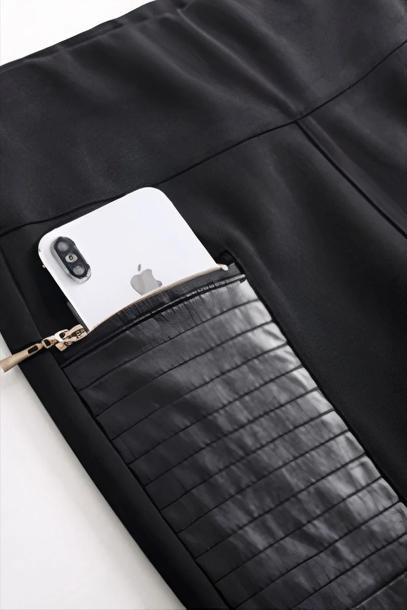 FAUX LEATHER PANTS WITH CONTRASTING TRIM AND ZIP