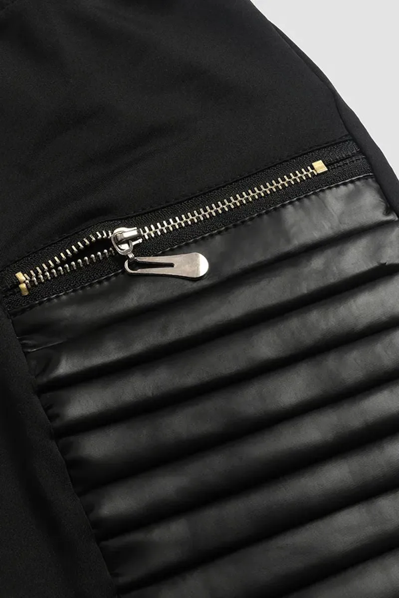 FAUX LEATHER PANTS WITH CONTRASTING TRIM AND ZIP