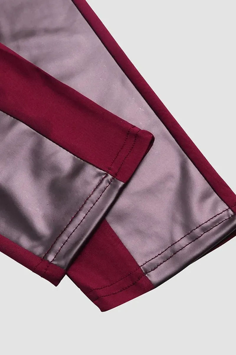 FAUX LEATHER PANTS WITH CONTRASTING TRIM AND ZIP