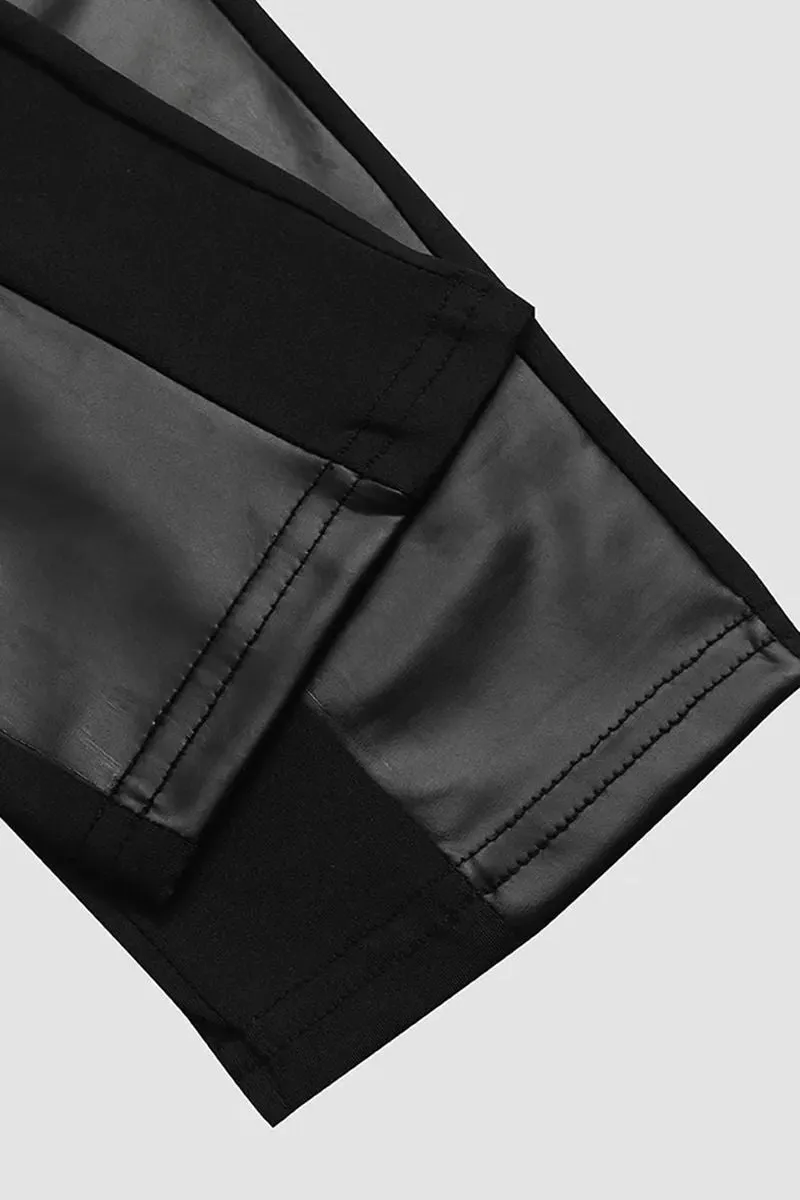 FAUX LEATHER PANTS WITH CONTRASTING TRIM AND ZIP