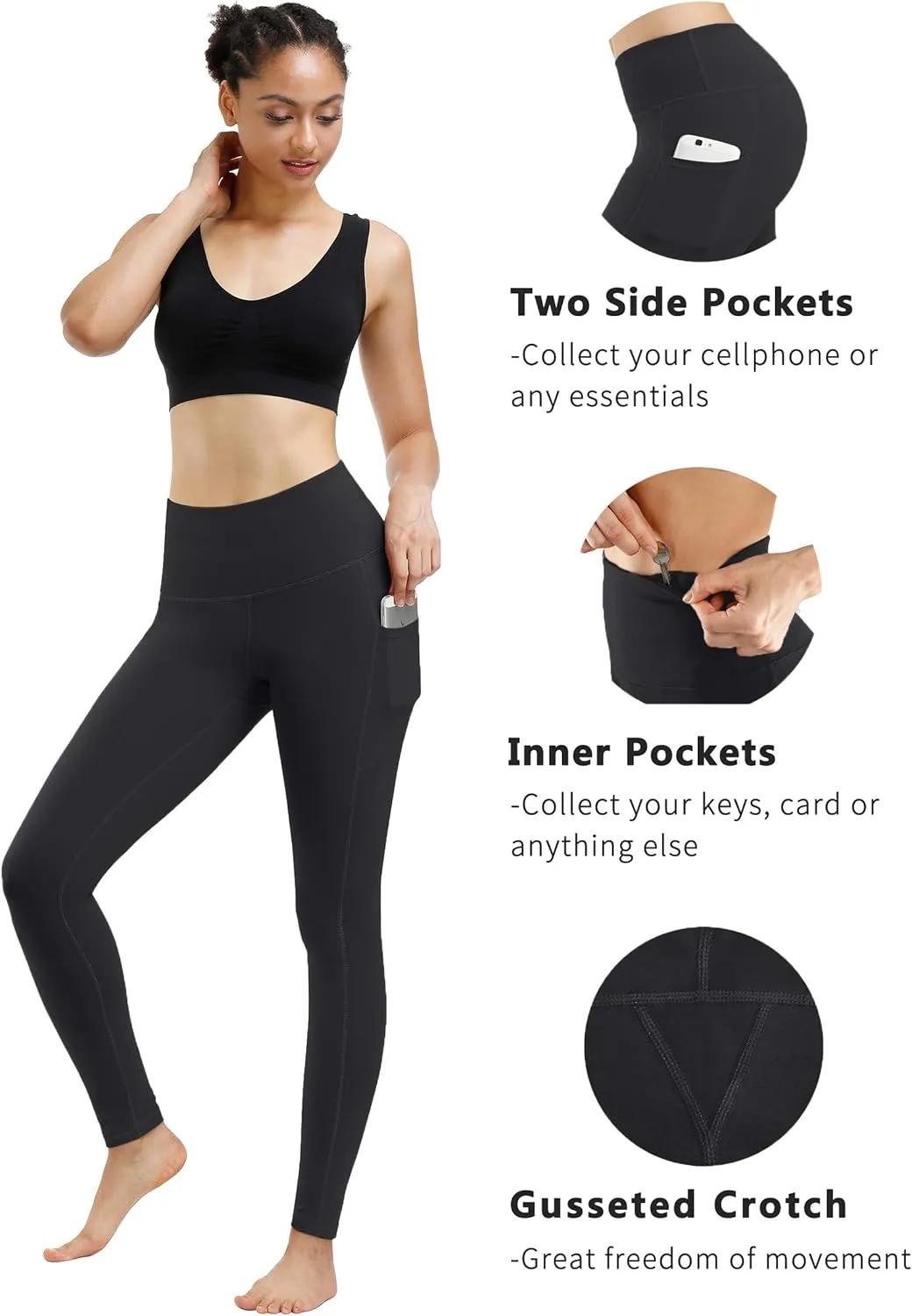 Fengbay 2 Pack High Waist Yoga Pants, Pocket Yoga Pants Tummy Control Workout Running 4 Way Stretch Yoga Leggings