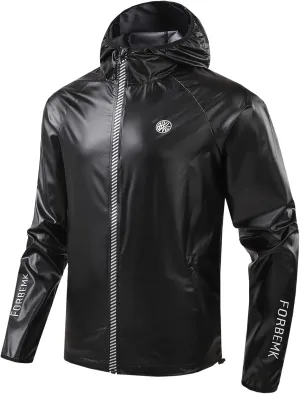FORBEMK Men's Cycling Rain Jacket Windbreaker Running Jacket Waterproof Lightweight MTB Hooded Raincoat Bike Golf