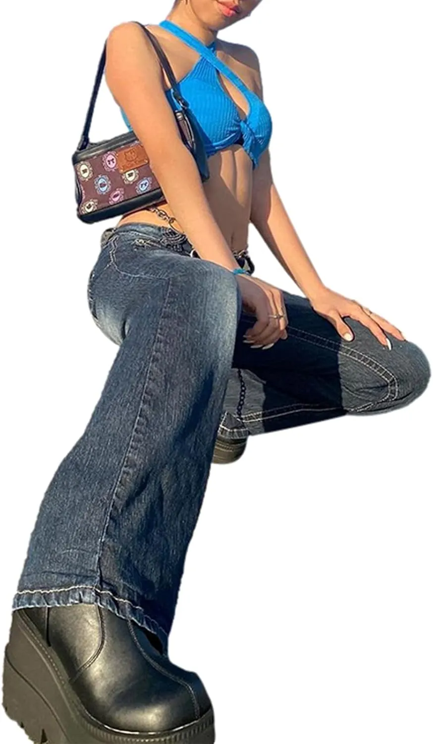 Franhais Women Wide Leg Denim Pants Fashion High Waist Straight Leg Baggy Flared Y2K Jeans Trousers Streetwear