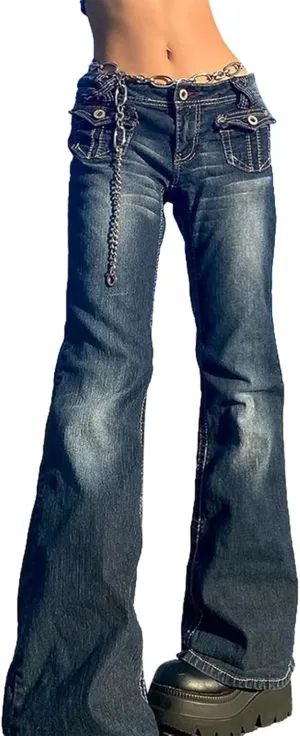 Franhais Women Wide Leg Denim Pants Fashion High Waist Straight Leg Baggy Flared Y2K Jeans Trousers Streetwear