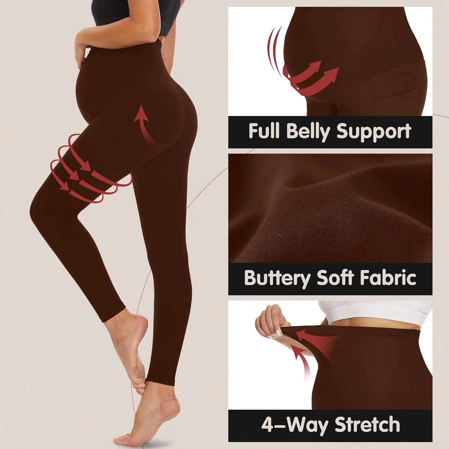 FULLSOFT Soft Maternity Workout Leggings with Pockets Over The Belly Pregnancy Yoga Pants