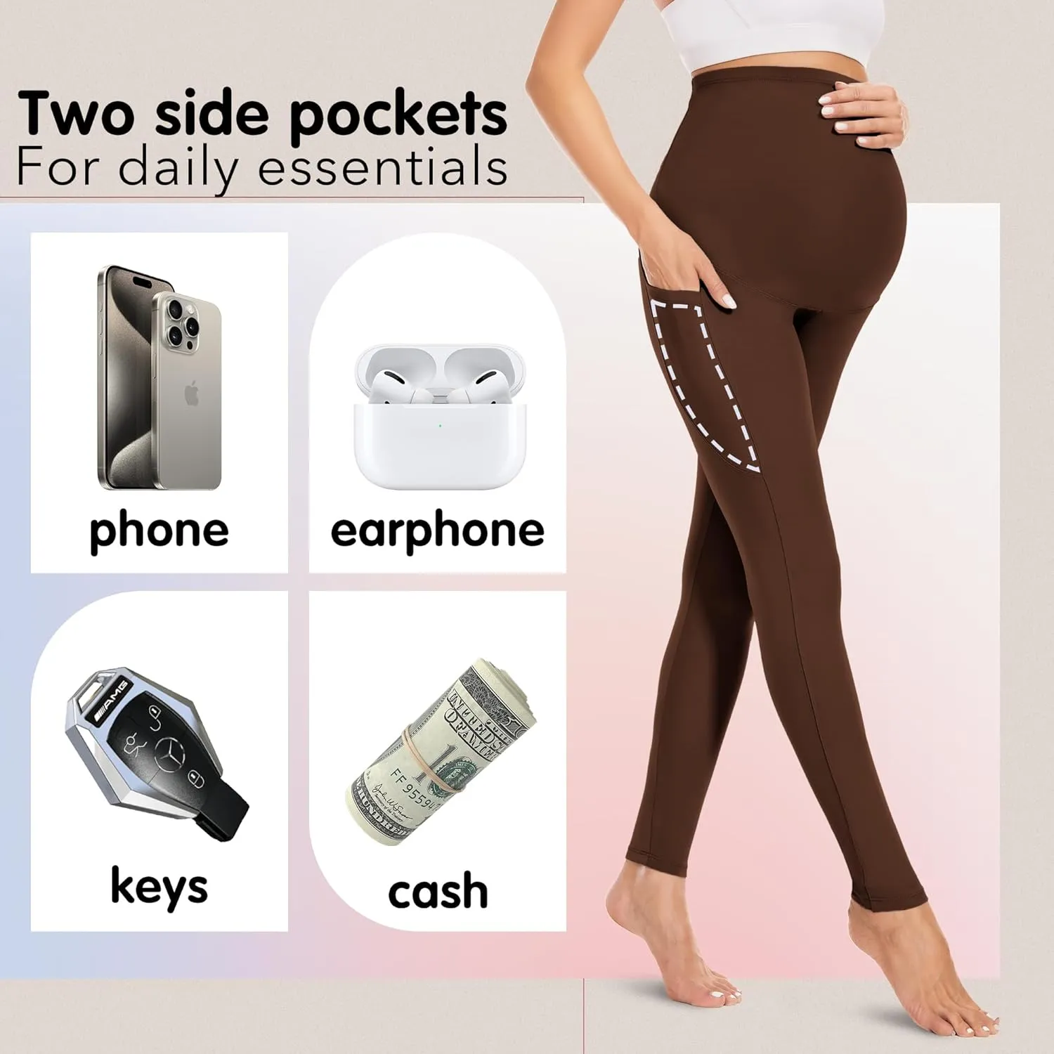 FULLSOFT Soft Maternity Workout Leggings with Pockets Over The Belly Pregnancy Yoga Pants