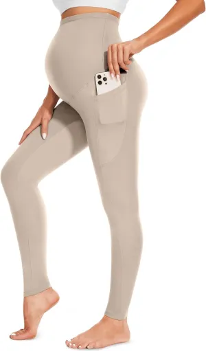 FULLSOFT Soft Maternity Workout Leggings with Pockets Over The Belly Pregnancy Yoga Pants