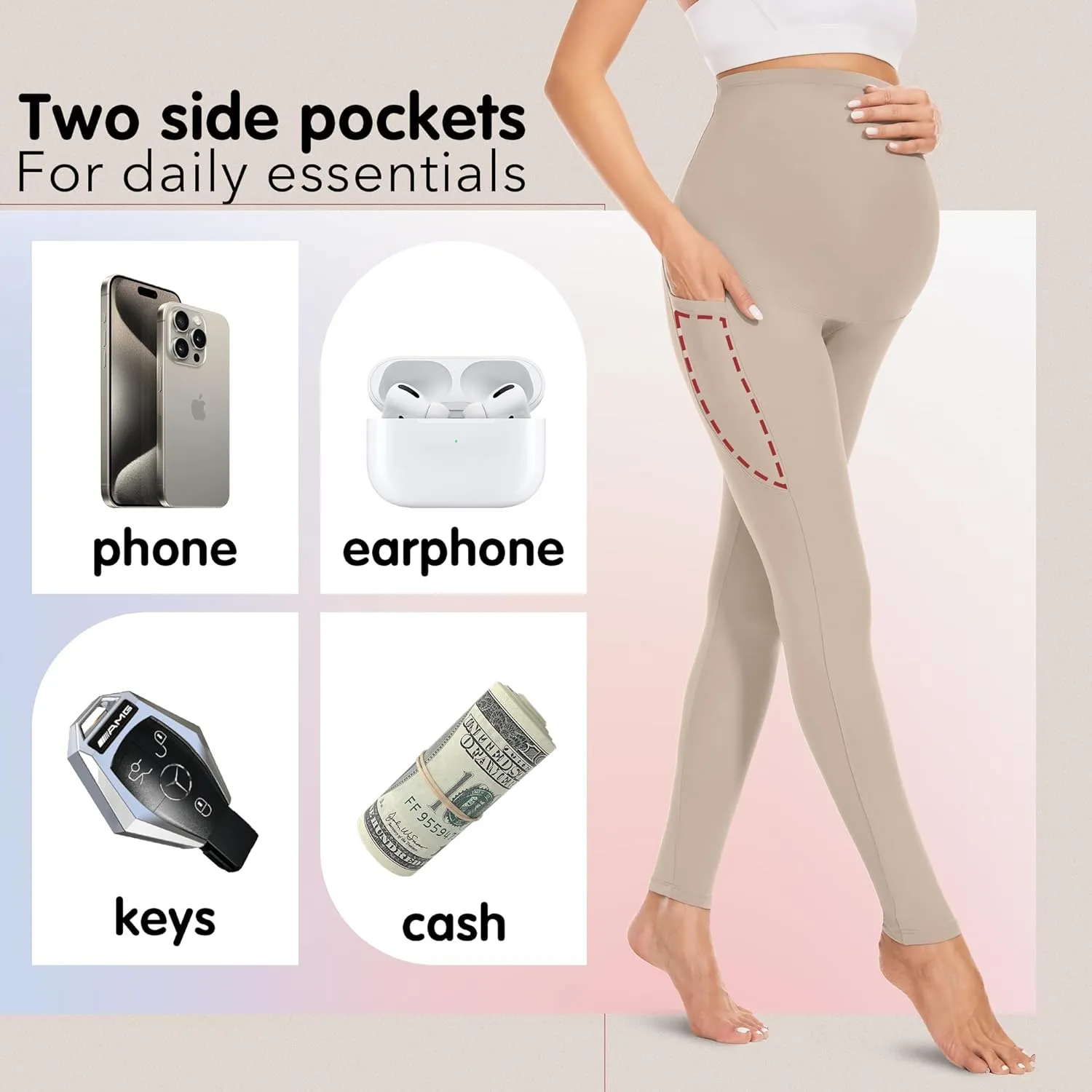 FULLSOFT Soft Maternity Workout Leggings with Pockets Over The Belly Pregnancy Yoga Pants
