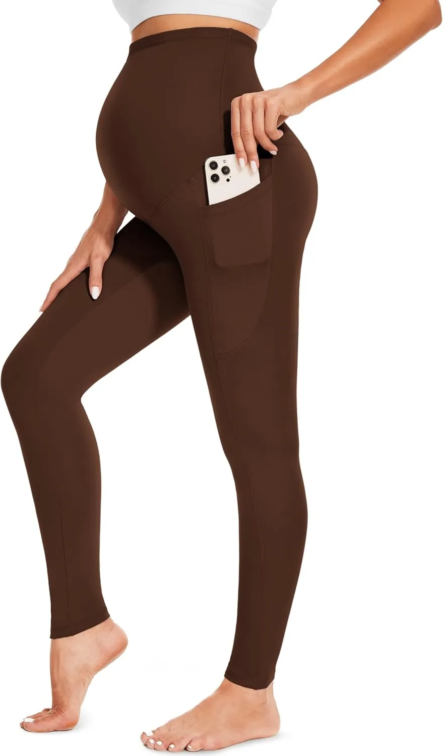 FULLSOFT Soft Maternity Workout Leggings with Pockets Over The Belly Pregnancy Yoga Pants