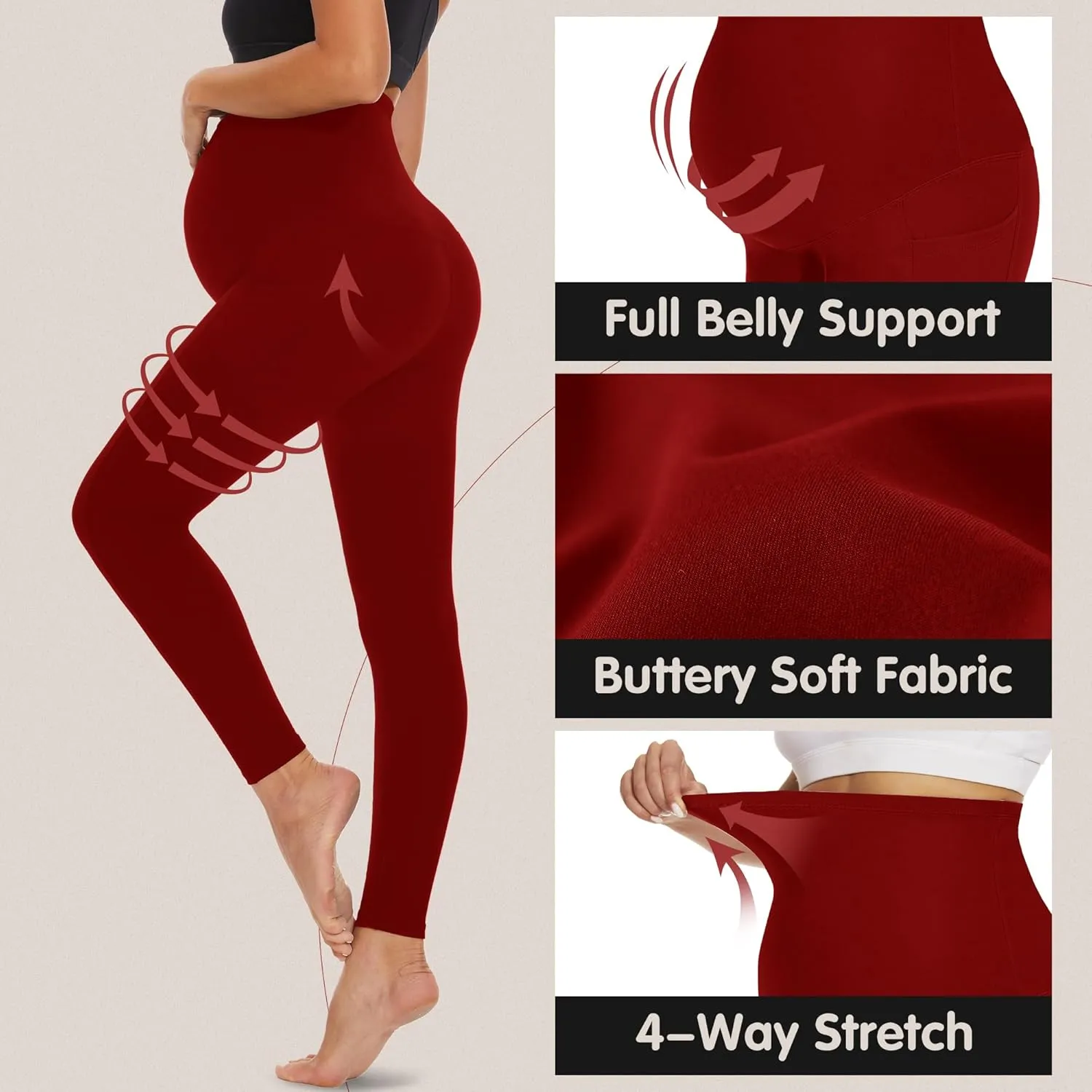 FULLSOFT Soft Maternity Workout Leggings with Pockets Over The Belly Pregnancy Yoga Pants