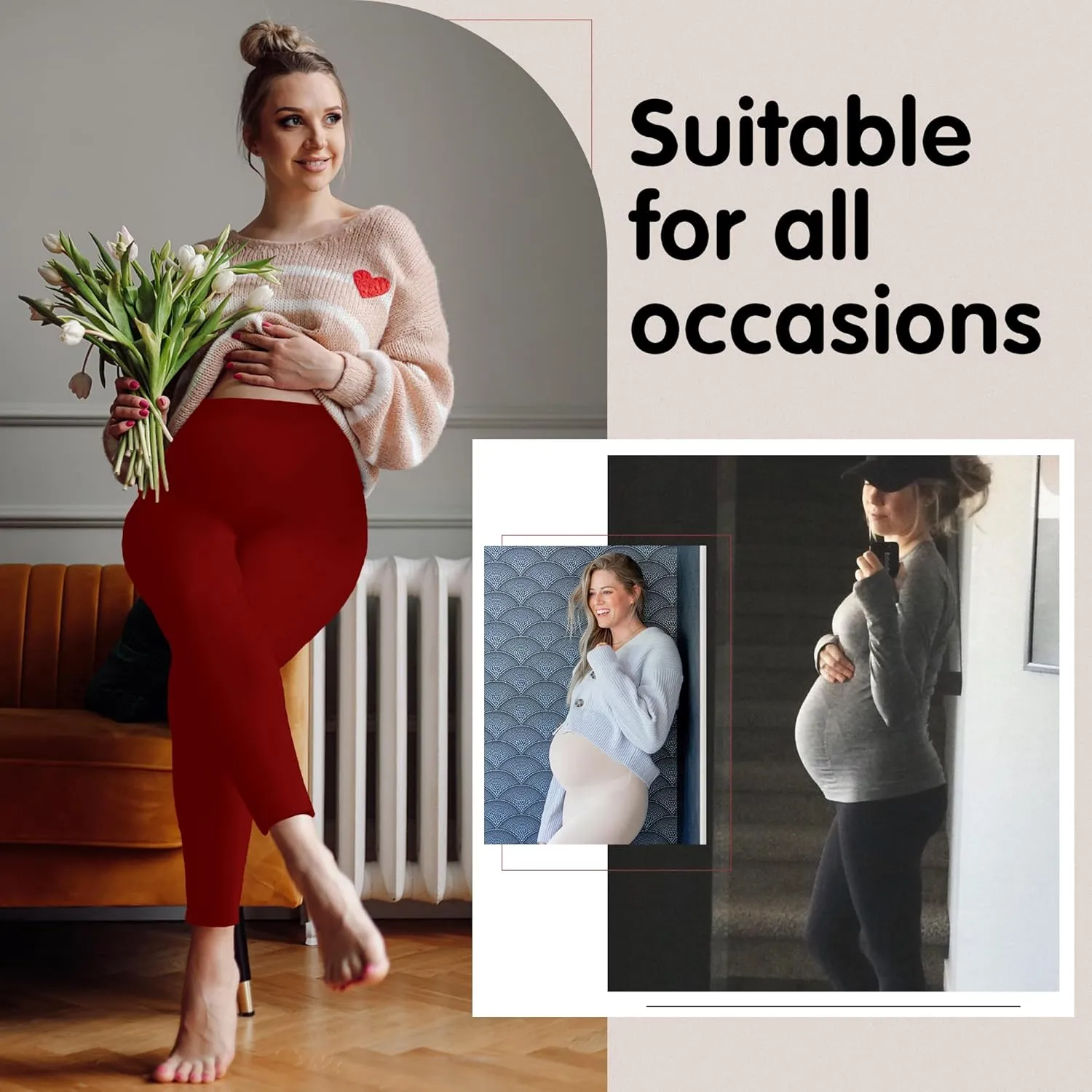 FULLSOFT Soft Maternity Workout Leggings with Pockets Over The Belly Pregnancy Yoga Pants