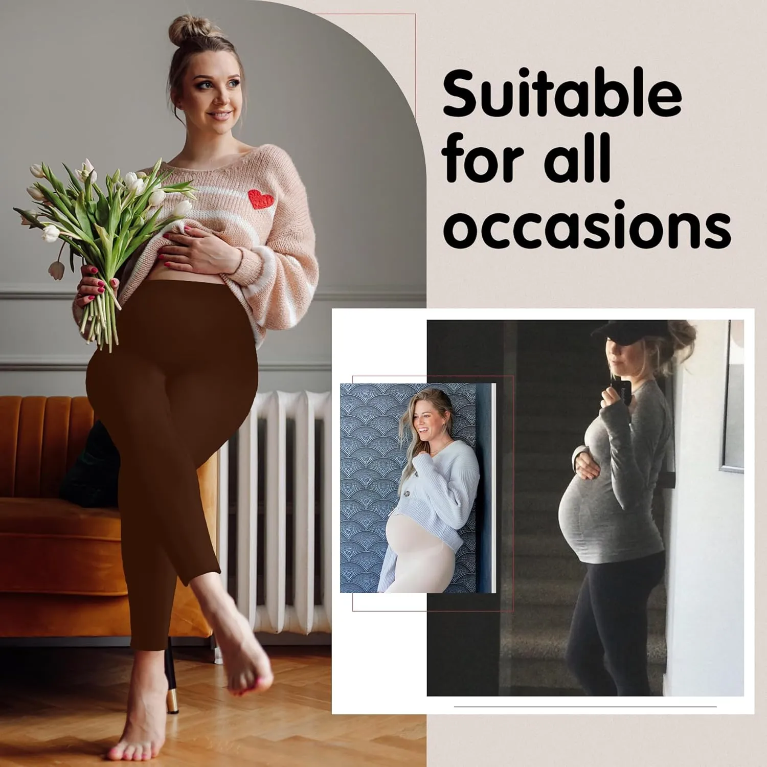FULLSOFT Soft Maternity Workout Leggings with Pockets Over The Belly Pregnancy Yoga Pants