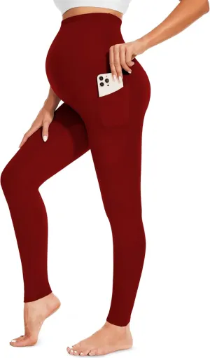 FULLSOFT Soft Maternity Workout Leggings with Pockets Over The Belly Pregnancy Yoga Pants