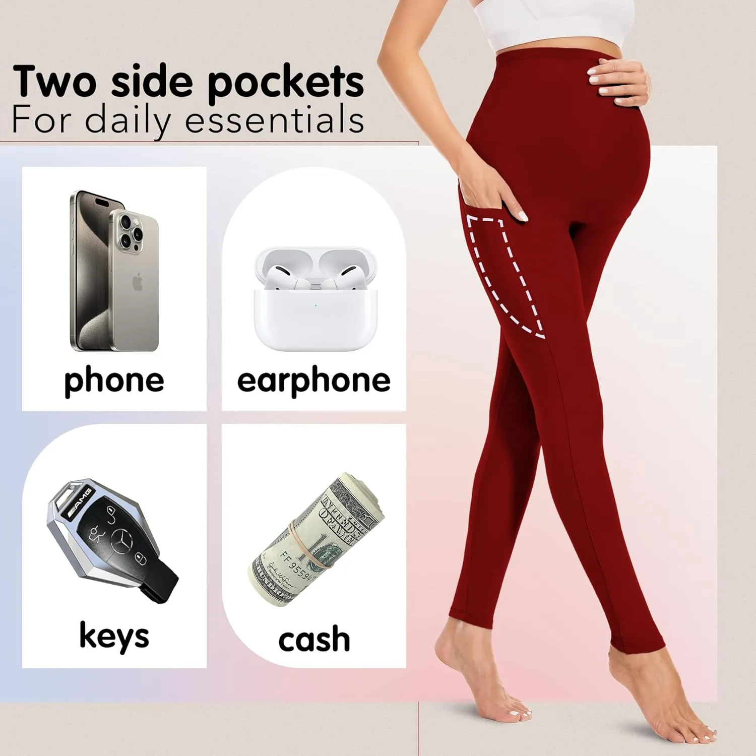 FULLSOFT Soft Maternity Workout Leggings with Pockets Over The Belly Pregnancy Yoga Pants