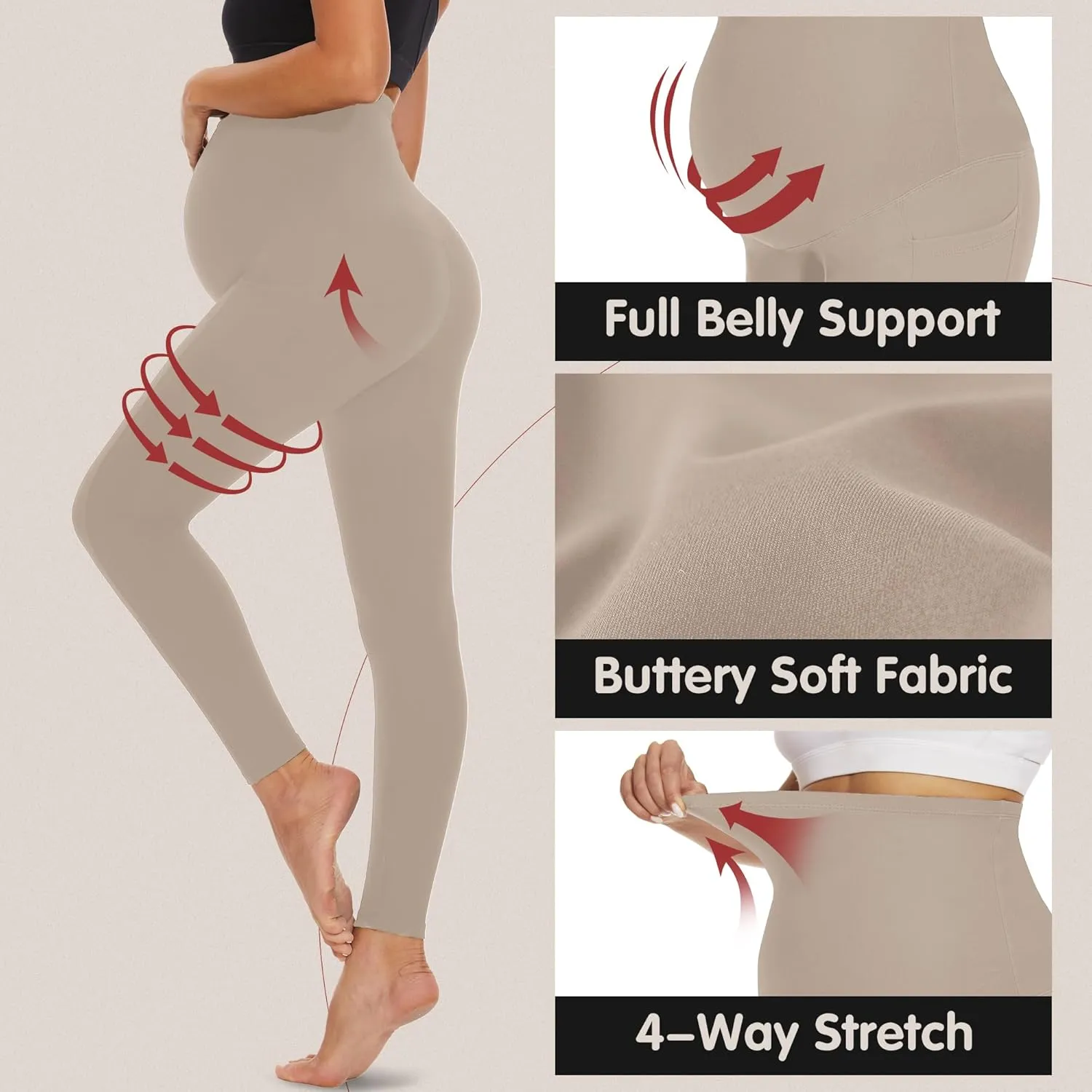 FULLSOFT Soft Maternity Workout Leggings with Pockets Over The Belly Pregnancy Yoga Pants