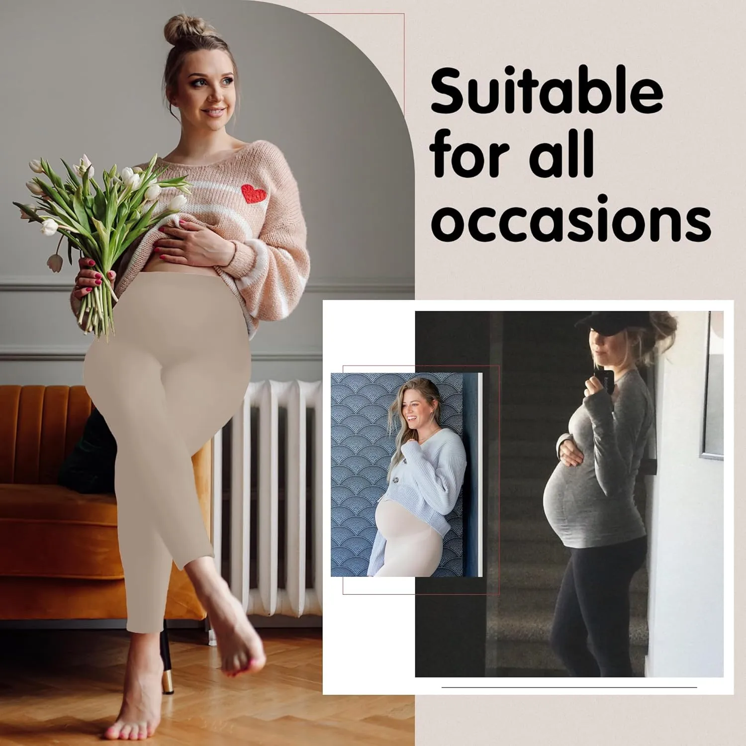 FULLSOFT Soft Maternity Workout Leggings with Pockets Over The Belly Pregnancy Yoga Pants