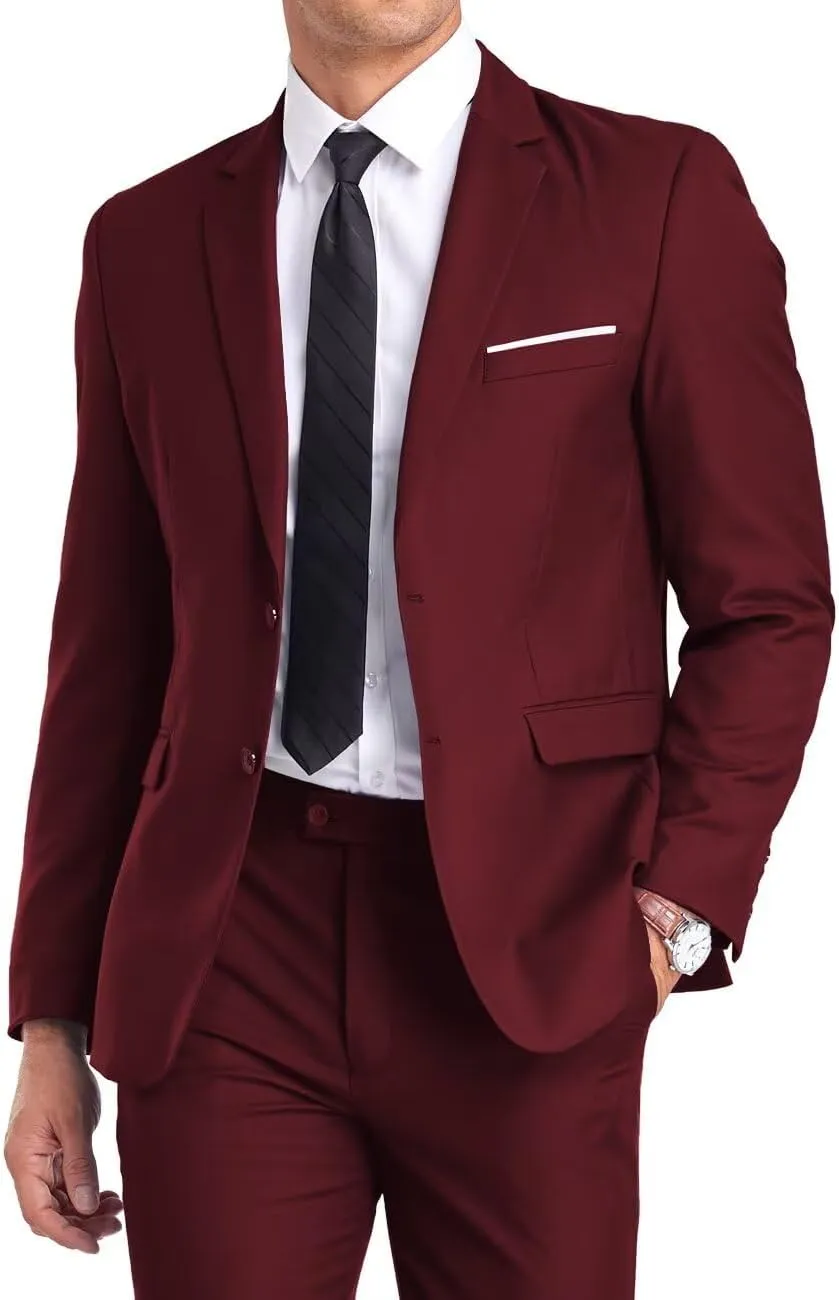 Fxzpiodi Mens Suit Slim Fit 2 Piece Suits,Two Button Solid Business Wedding Tuxedo Suit for Prom Suit Jacket and Pants