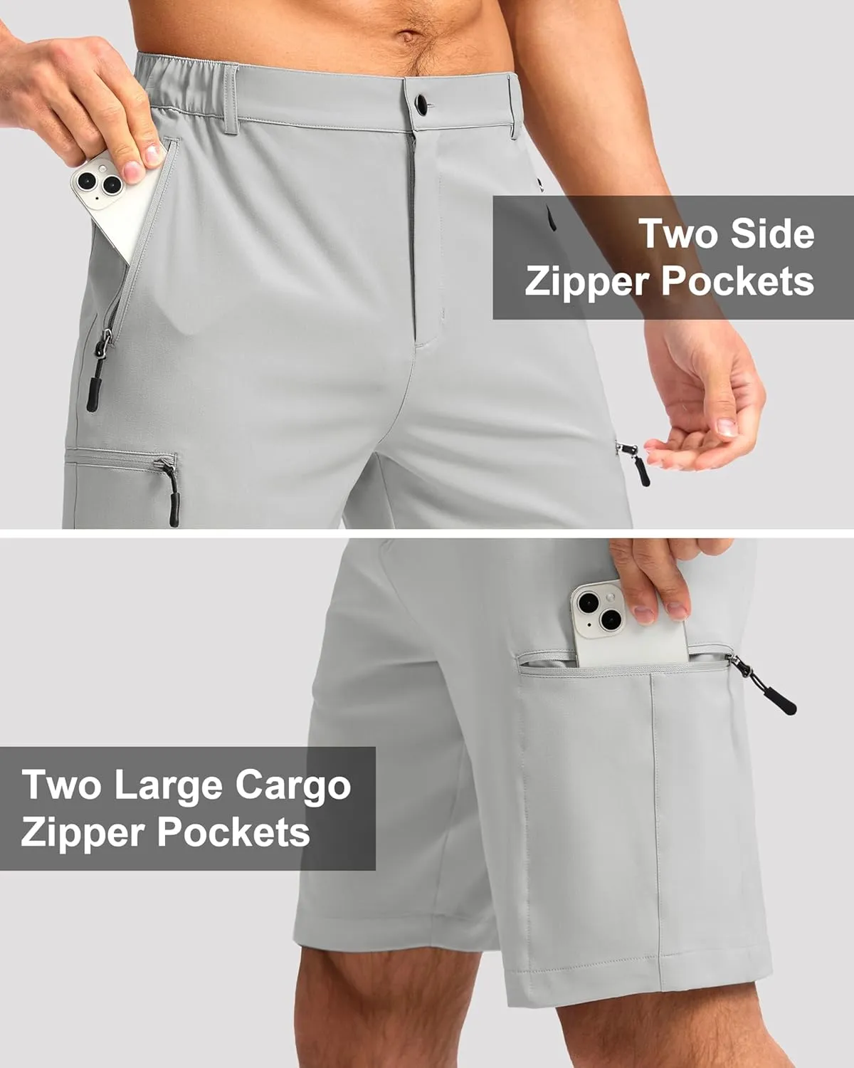 G Gradual Mens Hiking Cargo Shorts with 4 Zipper Pockets 9" Quick Dry Lightweight Casual Work Shorts for Men Golf Fishing