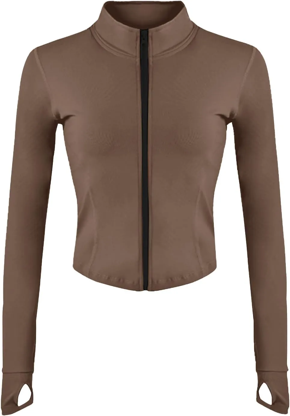Gacaky Women's Athletic Jacket Lightweight Full Zip Up Yoga Jacket Cropped Workout Slim Fit Tops with Thumb Holes