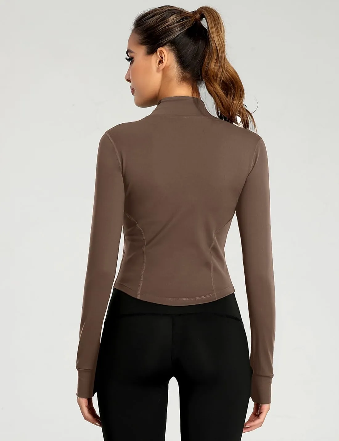 Gacaky Women's Athletic Jacket Lightweight Full Zip Up Yoga Jacket Cropped Workout Slim Fit Tops with Thumb Holes
