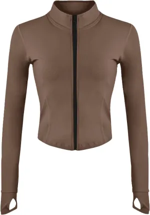 Gacaky Women's Athletic Jacket Lightweight Full Zip Up Yoga Jacket Cropped Workout Slim Fit Tops with Thumb Holes