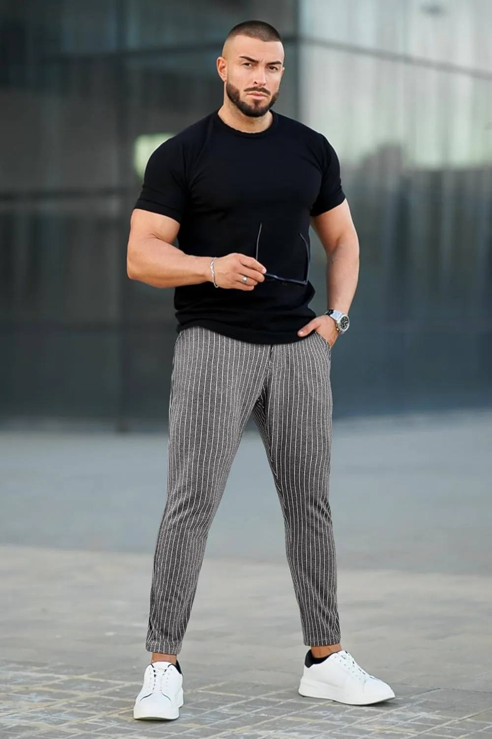 GINGTTO Mens Chino Pants Slim Fit Stretch Pinstripe Pants Men Dress