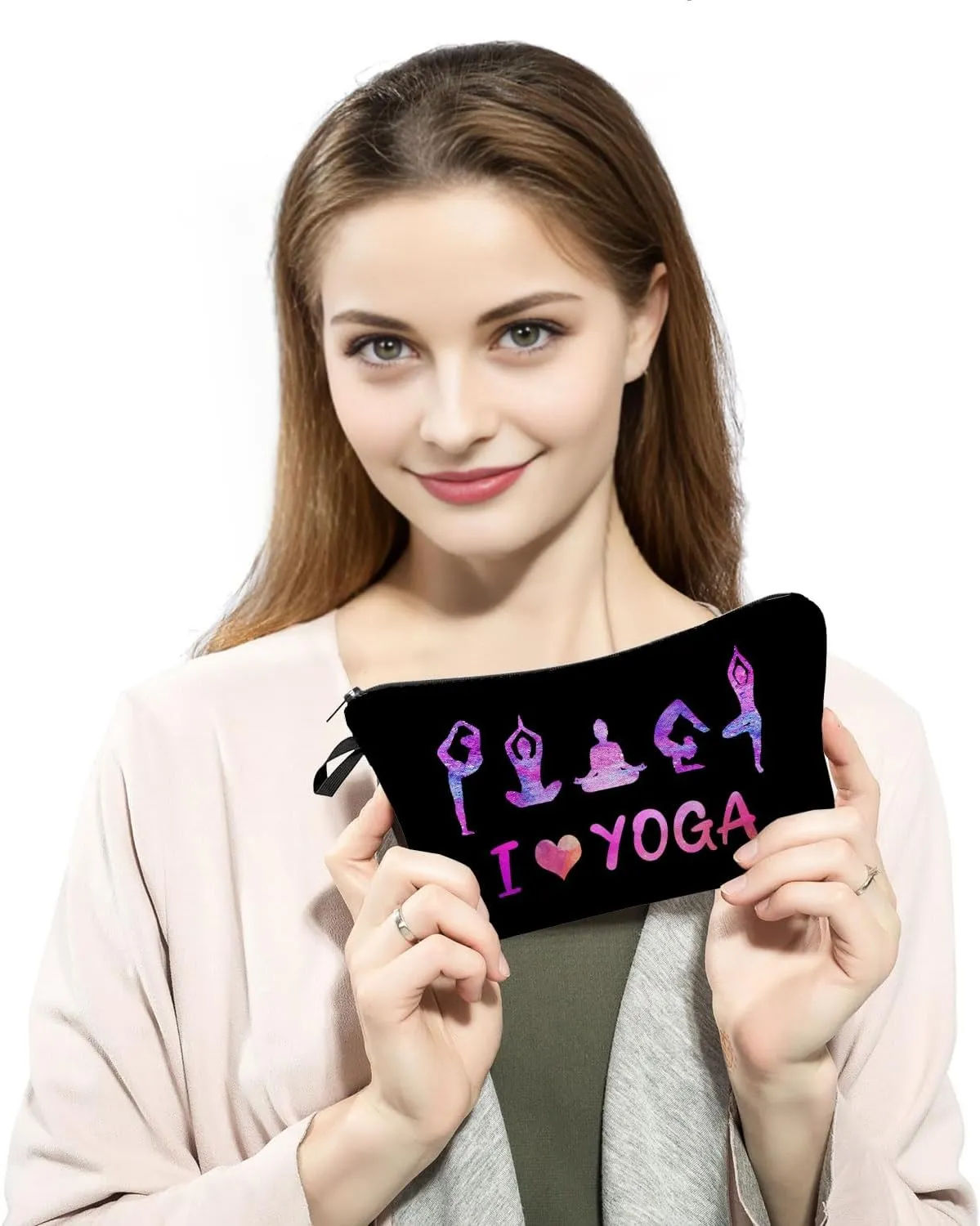 I Love Yoga Makeup Cosmetic Bag Pouch Yoga Gift Yoga Lovers Gift Yoga Instructor Makeup Bag Cartoon Cosmetic Pouch Yoga Accessories Zen Makeup Bag Yoga for Beginners Travel Toiletry Bag