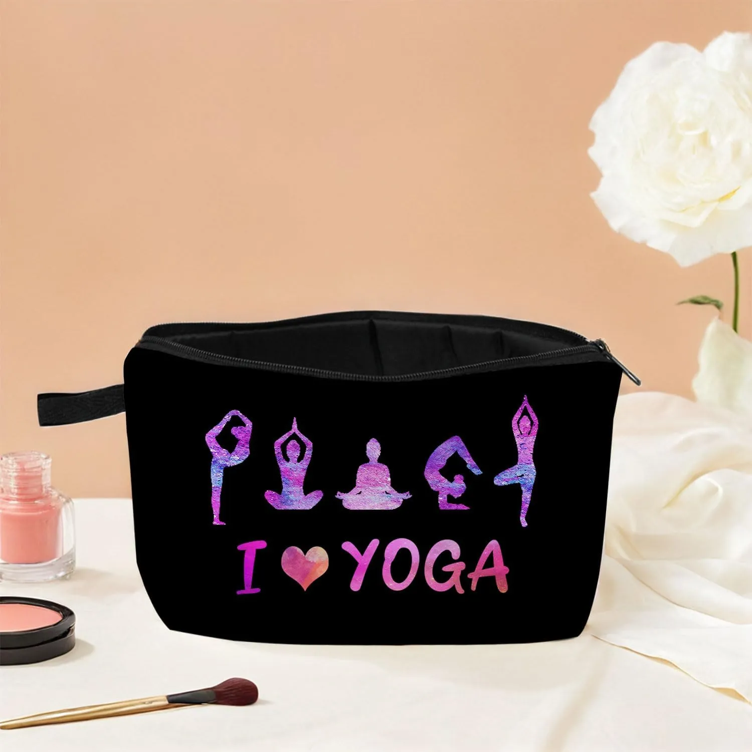 I Love Yoga Makeup Cosmetic Bag Pouch Yoga Gift Yoga Lovers Gift Yoga Instructor Makeup Bag Cartoon Cosmetic Pouch Yoga Accessories Zen Makeup Bag Yoga for Beginners Travel Toiletry Bag