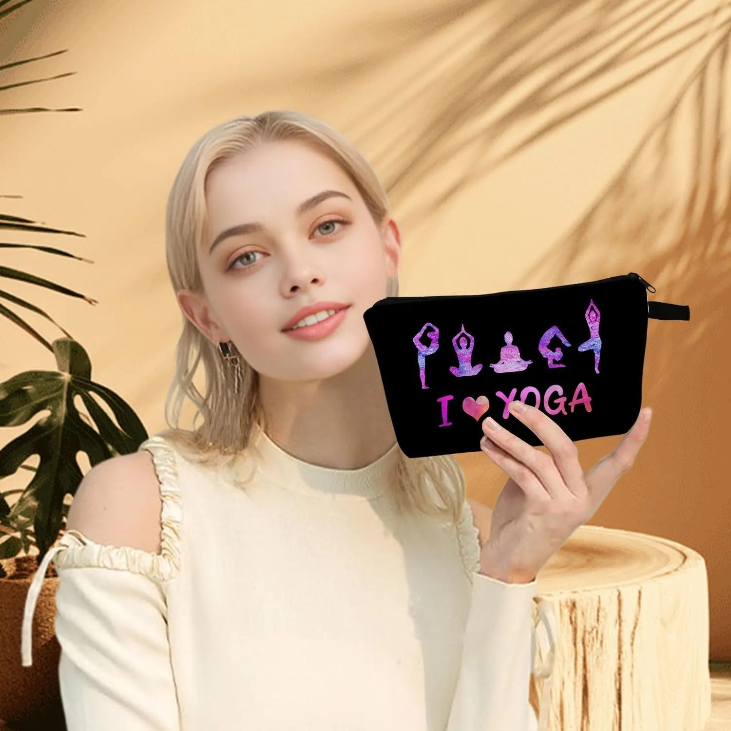 I Love Yoga Makeup Cosmetic Bag Pouch Yoga Gift Yoga Lovers Gift Yoga Instructor Makeup Bag Cartoon Cosmetic Pouch Yoga Accessories Zen Makeup Bag Yoga for Beginners Travel Toiletry Bag