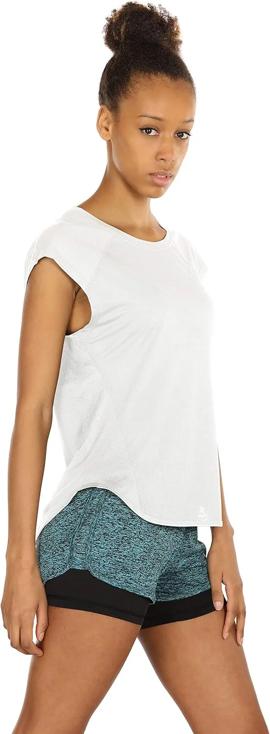 icyzone Workout T-Shirt for Women - Fitness Gym Yoga Running Exercise Cap Sleeves Tops