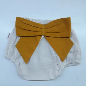 Ivory Diaper Cover with Mustard Bows