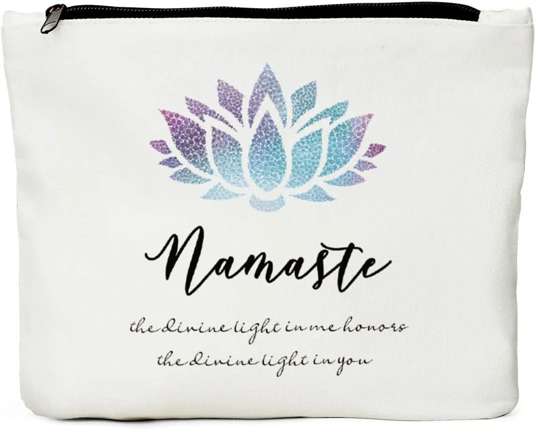 JIUWEIHU Meditation Gifts for Namaste Yoga Toiletry Bag Purse Organizer Cartoon Cosmetic Pouch Yoga Accessories Zen Makeup Bag Yoga for Beginners, Yoga Gifts for Yoga Lovers, Teachers, Instructors