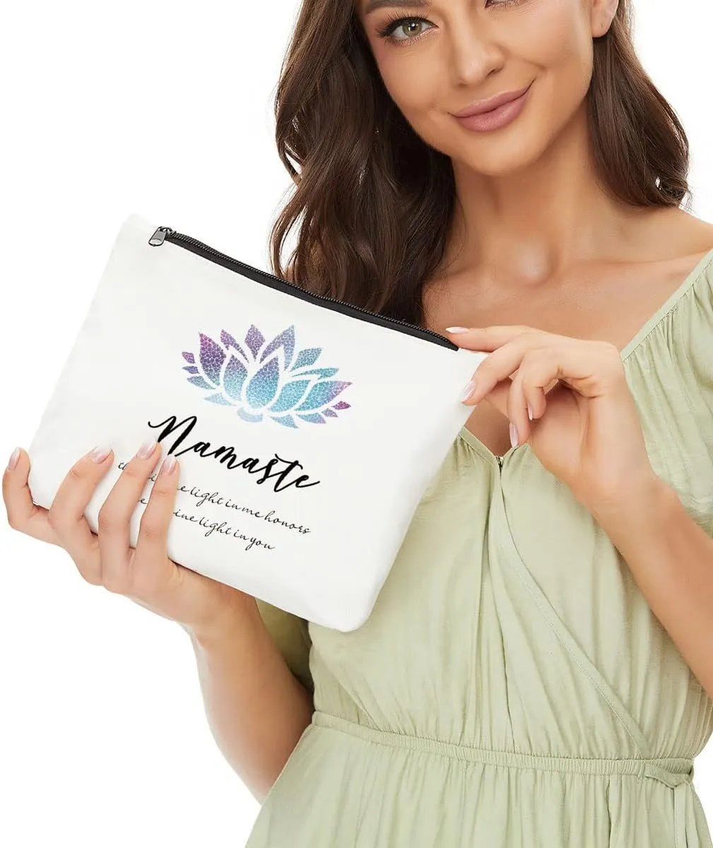 JIUWEIHU Meditation Gifts for Namaste Yoga Toiletry Bag Purse Organizer Cartoon Cosmetic Pouch Yoga Accessories Zen Makeup Bag Yoga for Beginners, Yoga Gifts for Yoga Lovers, Teachers, Instructors