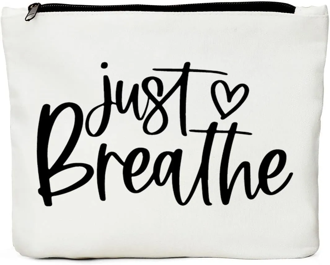 JIUWEIHU Meditation Yoga Gifts Zen Gifts for Women Yoga Instructor Gifts, Yoga Teacher Gifts, Just Breathe Yoga Bag Makeup Bag, White, XL