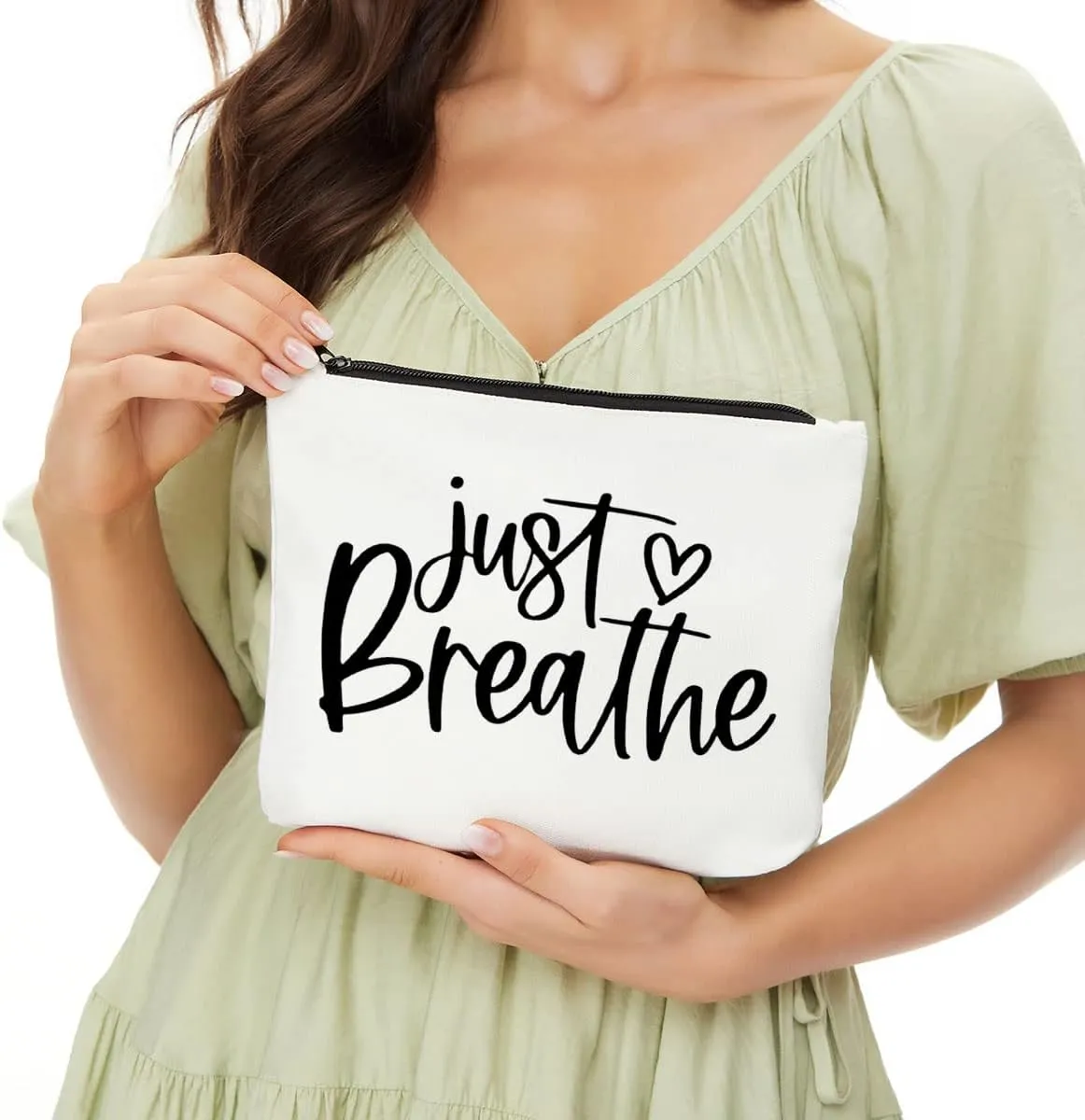 JIUWEIHU Meditation Yoga Gifts Zen Gifts for Women Yoga Instructor Gifts, Yoga Teacher Gifts, Just Breathe Yoga Bag Makeup Bag, White, XL