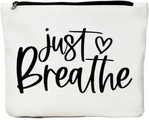 JIUWEIHU Meditation Yoga Gifts Zen Gifts for Women Yoga Instructor Gifts, Yoga Teacher Gifts, Just Breathe Yoga Bag Makeup Bag, White, XL