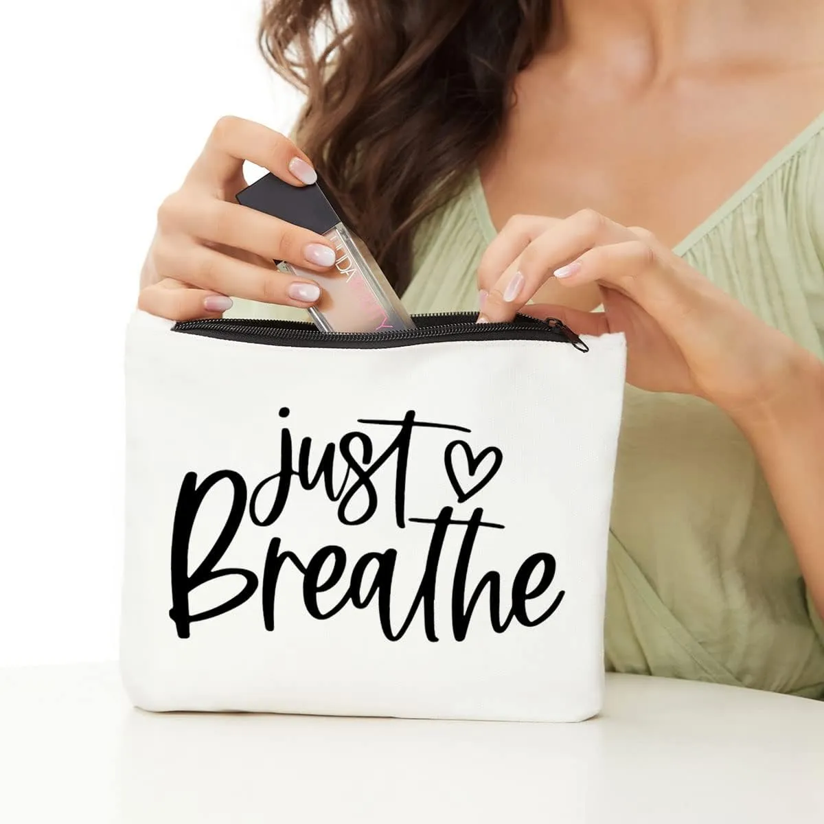 JIUWEIHU Meditation Yoga Gifts Zen Gifts for Women Yoga Instructor Gifts, Yoga Teacher Gifts, Just Breathe Yoga Bag Makeup Bag, White, XL