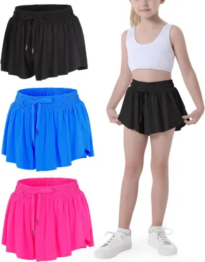 JOCMIC Girls Flowy Shorts, 2 in 1 Preppy Butterfly Shorts with Spandex Liner for Cheer Athletic Gym Teens Casual Clothes