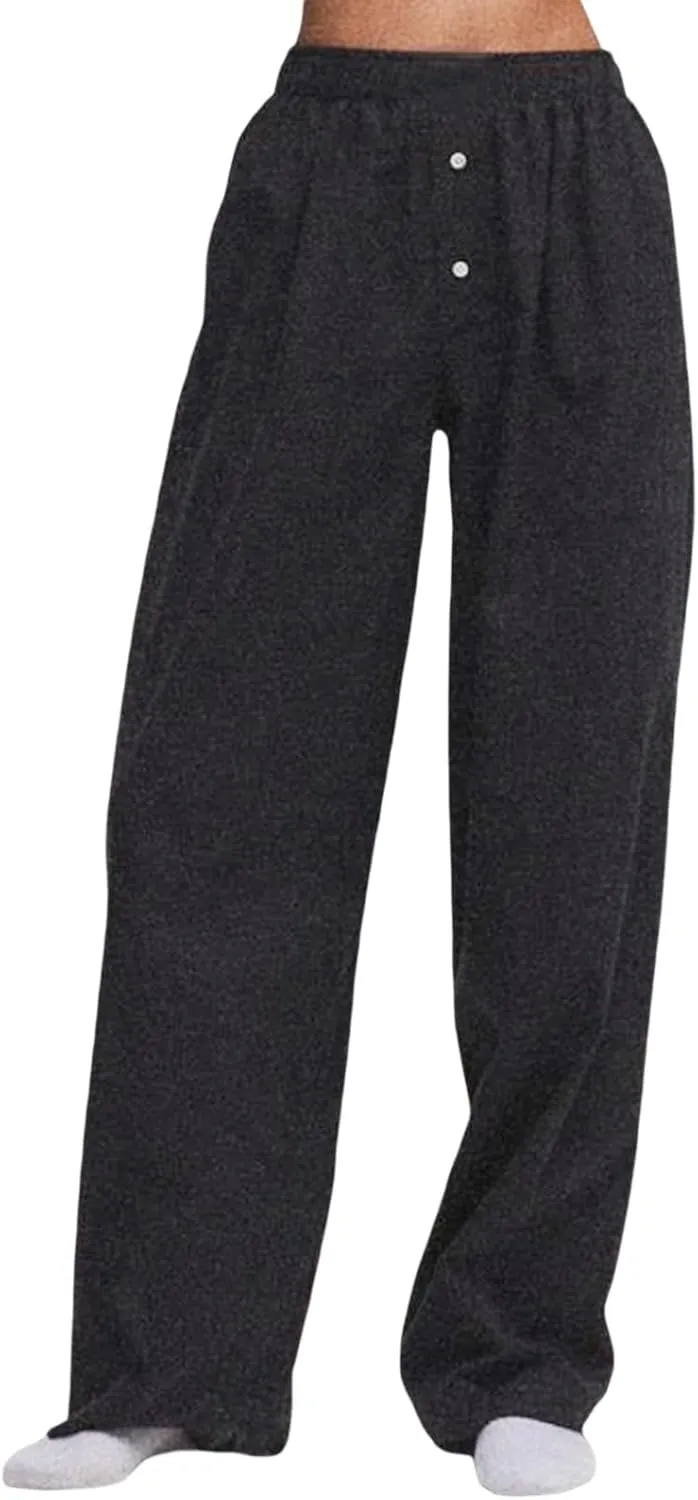Kimydreama Women Y2k Striped Pants High Waist Drawstring Wide Leg Lounge Pants Pinstripe Pajama Pants PJ Trousers