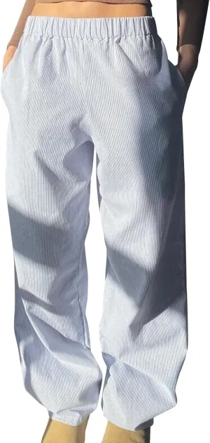 Kimydreama Women Y2k Striped Pants High Waist Drawstring Wide Leg Lounge Pants Pinstripe Pajama Pants PJ Trousers