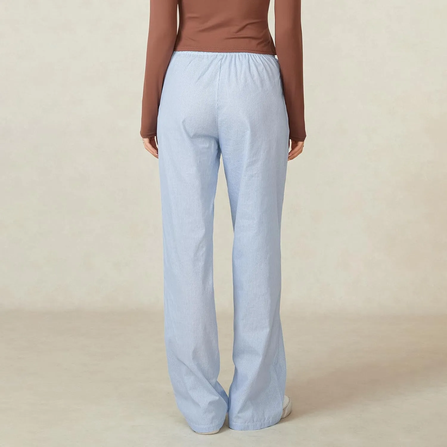 Kimydreama Women Y2k Striped Pants High Waist Drawstring Wide Leg Lounge Pants Pinstripe Pajama Pants PJ Trousers